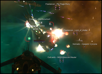 The critical systems the Dreadnought is destroyed by a chain explosion triggered by the attacks. Engine parts are tractored in by the Komoto. They later be used on Gammu for the recommissioning of one or more crippled ships.